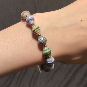 Green and Blue Striped Beaded Bracelet